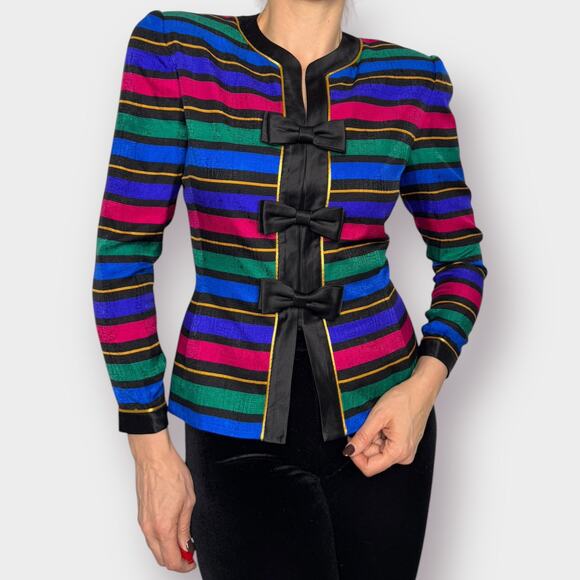 Vintage 80s Adrianna Papell Striped Blazer‎ with Bows - Picture 1 of 9
